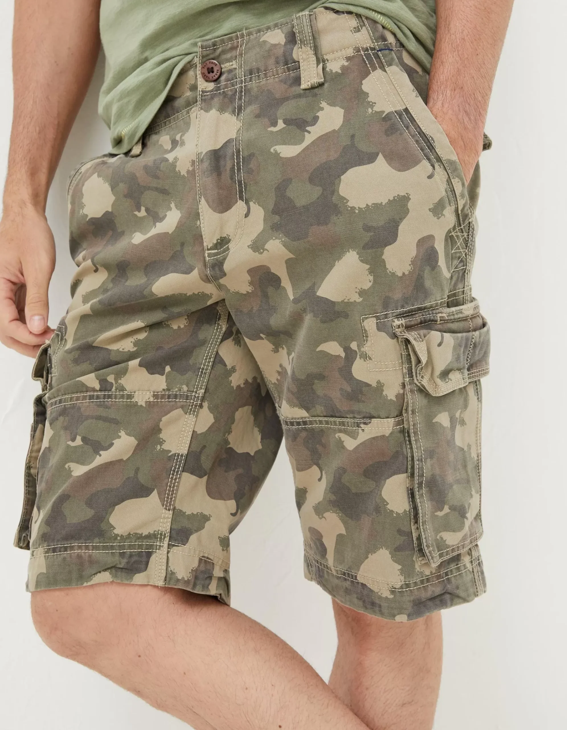 FatFace Breakyard Camo Cargo Shorts Khaki Green Discount