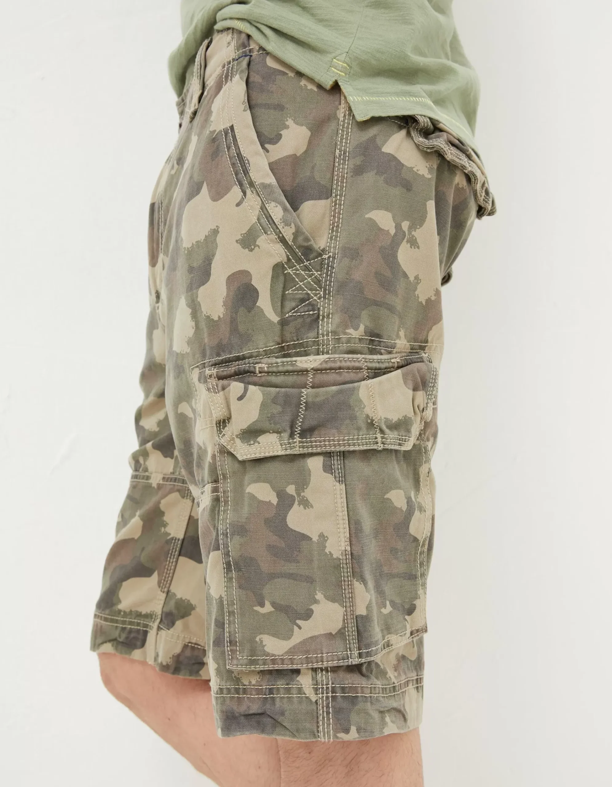 FatFace Breakyard Camo Cargo Shorts Khaki Green Discount