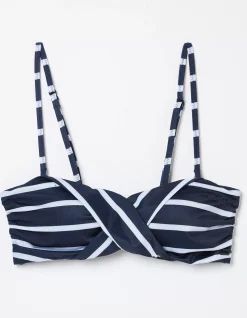 FatFace Breton Bikini Twist Top Navy Clearance