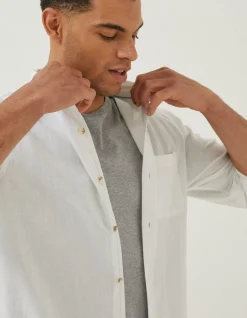 FatFace Bugle Linen Cotton Shirt White Discount