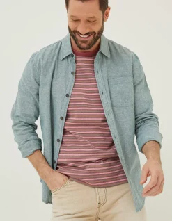 FatFace Bugle Linen Cotton Shirt Teal Green Hot