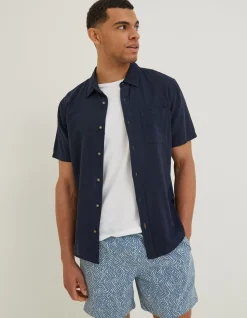 FatFace Bugle Linen Cotton Shirt Navy Best
