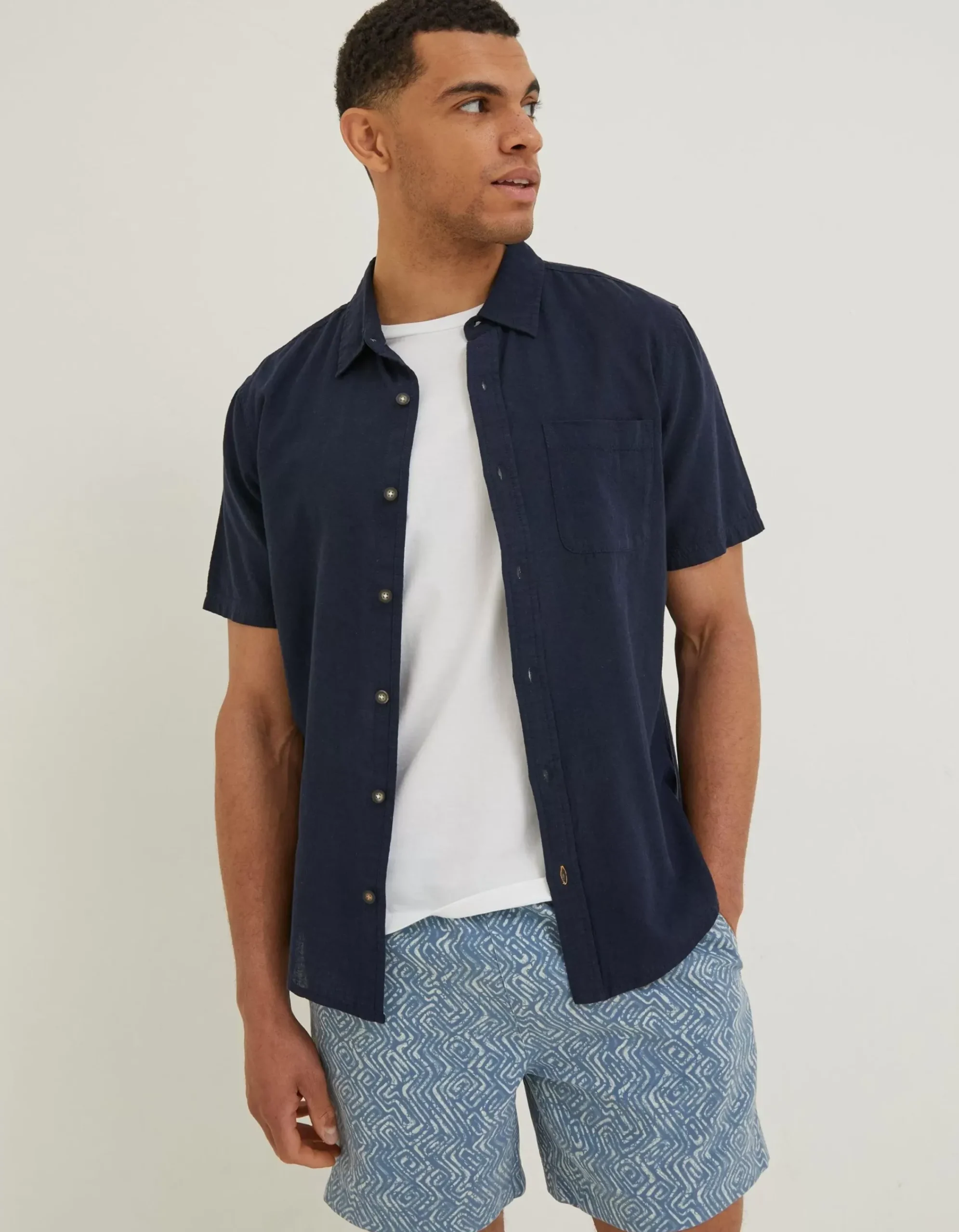FatFace Bugle Linen Cotton Shirt Navy Best