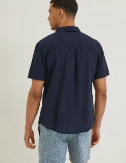 FatFace Bugle Linen Cotton Shirt Navy Best