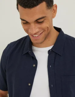 FatFace Bugle Linen Cotton Shirt Navy Best