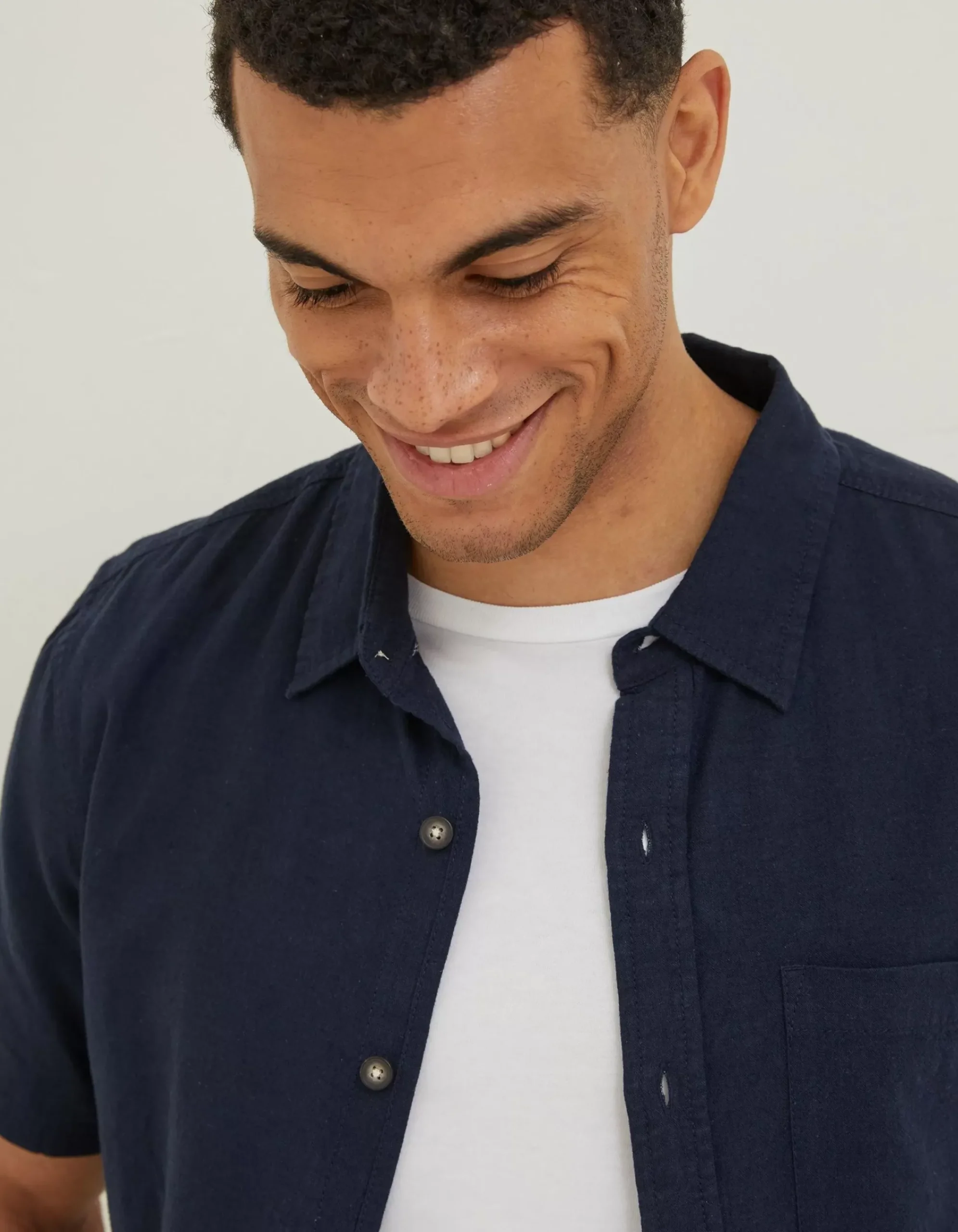 FatFace Bugle Linen Cotton Shirt Navy Best