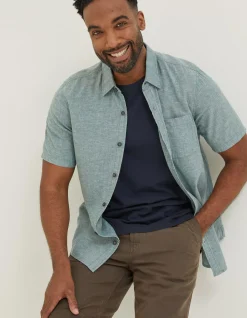 FatFace Bugle Linen Cotton Shirt Teal Green Hot