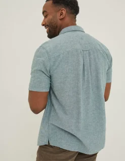 FatFace Bugle Linen Cotton Shirt Teal Green Hot
