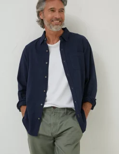 FatFace Bugle Linen Cotton Shirt Navy Clearance