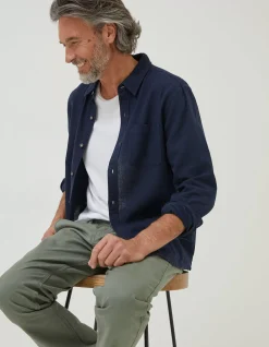 FatFace Bugle Linen Cotton Shirt Navy Clearance