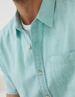 FatFace Bugle Micro Check Shirt Light Teal Outlet