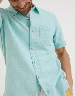 FatFace Bugle Micro Check Shirt Light Teal Outlet