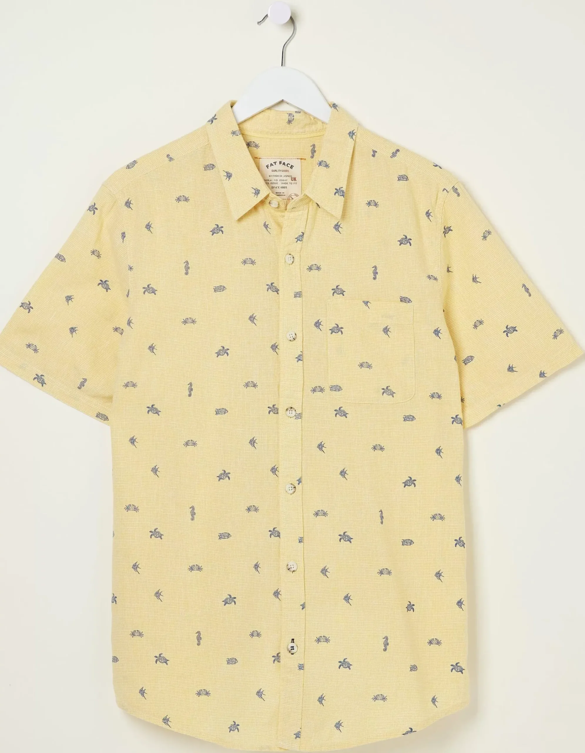 FatFace Bugle Turtle Print Shirt Washed Yellow Outlet