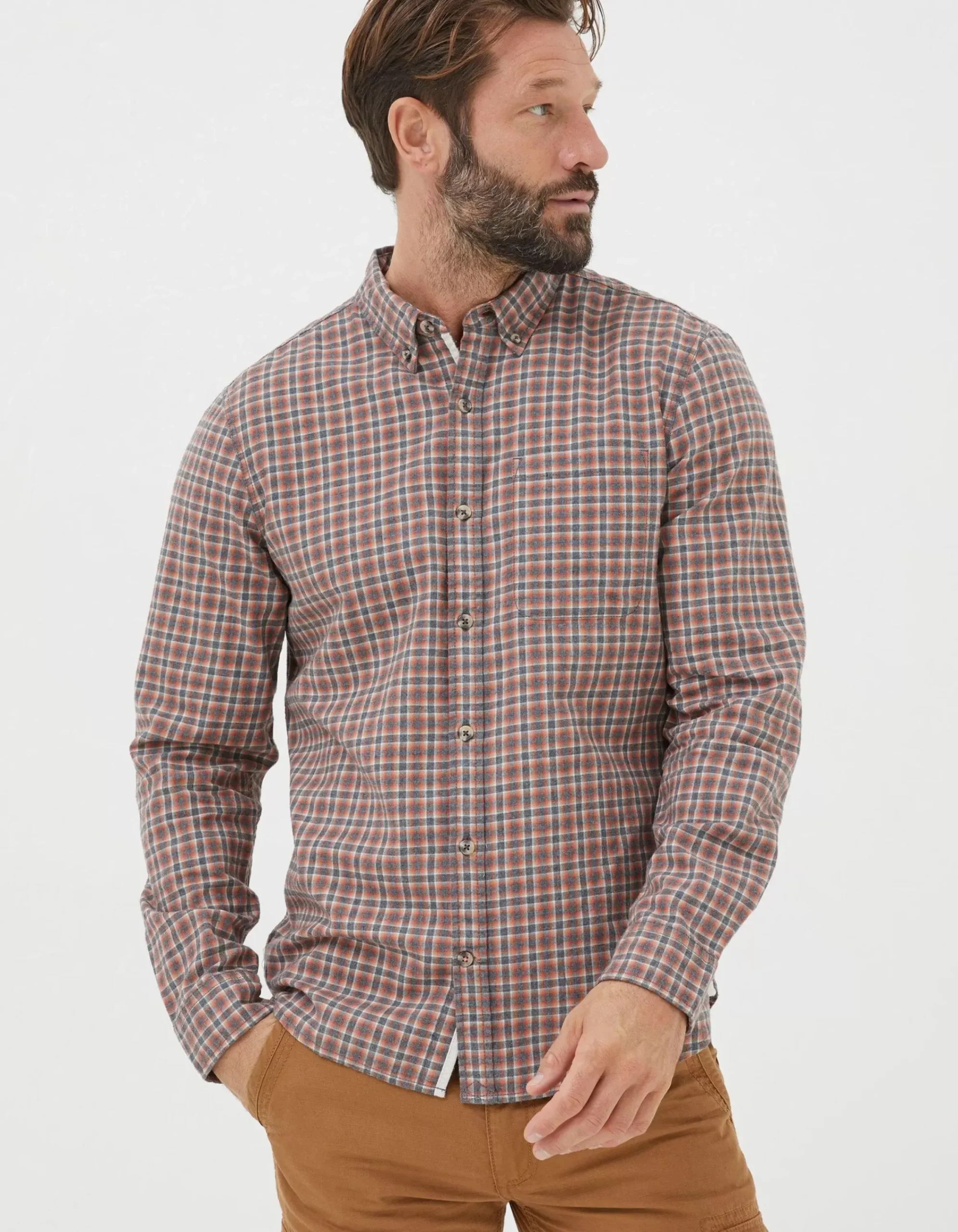 FatFace Burdon Gingham Shirt Orange Hot