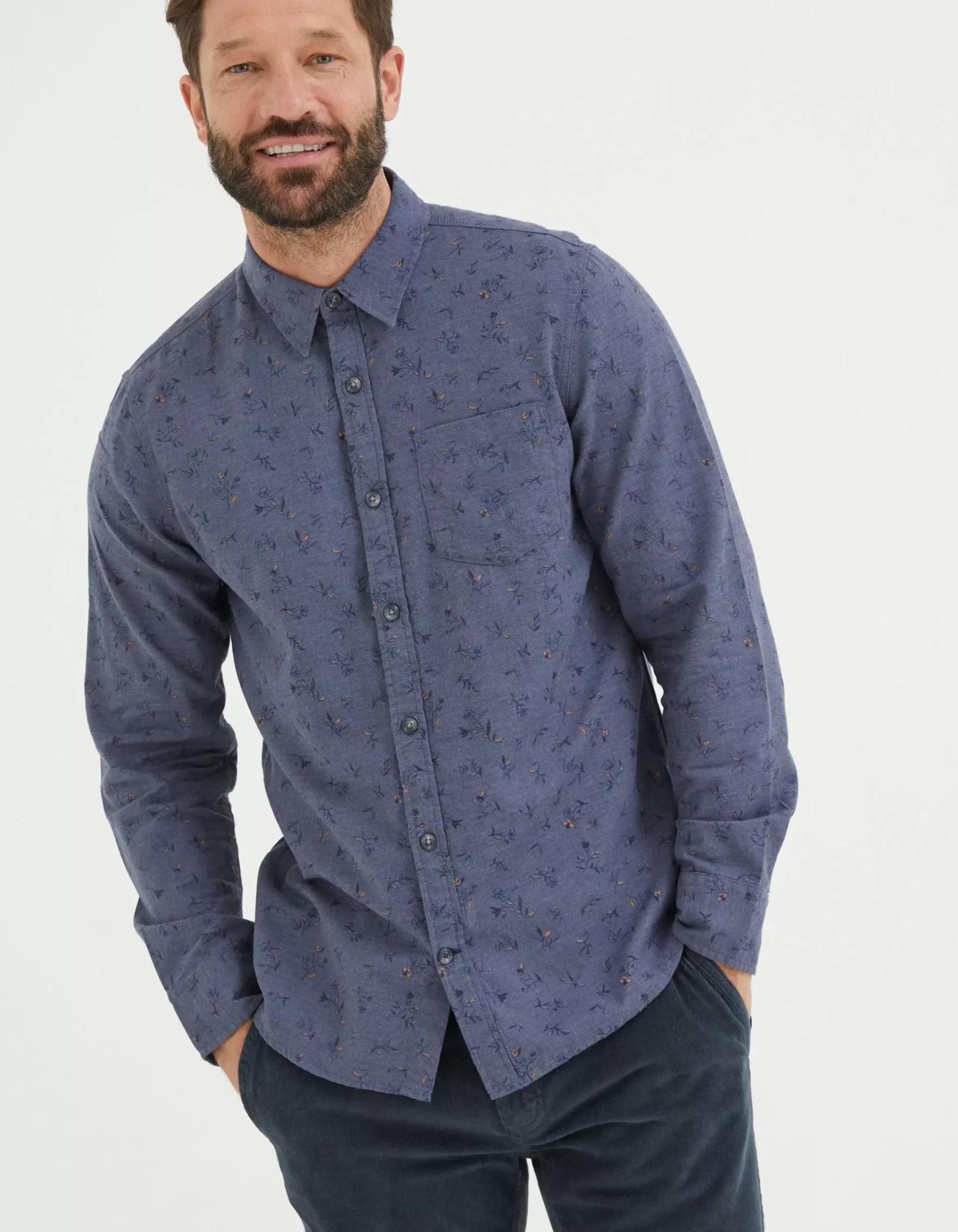 FatFace Burgess Floral Print Shirt Blue Marl Best