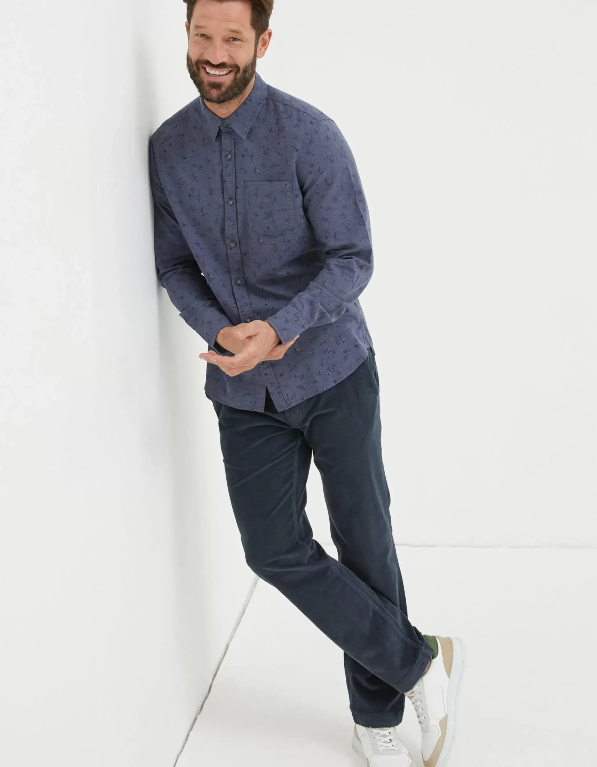 FatFace Burgess Floral Print Shirt Blue Marl Best