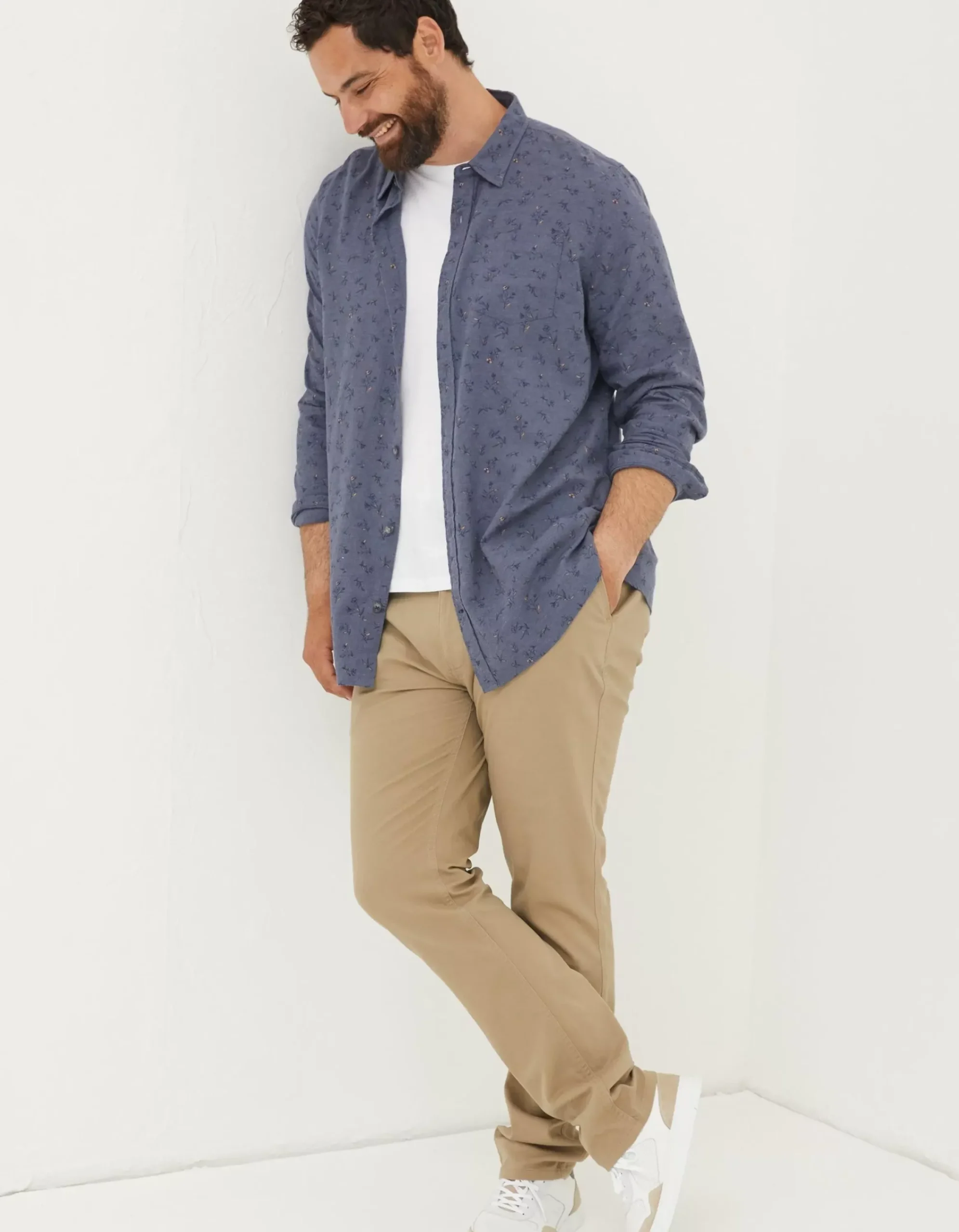 FatFace Burgess Floral Print Shirt Blue Marl Best