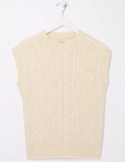 FatFace Cable Knitted Tank Ivory Sale