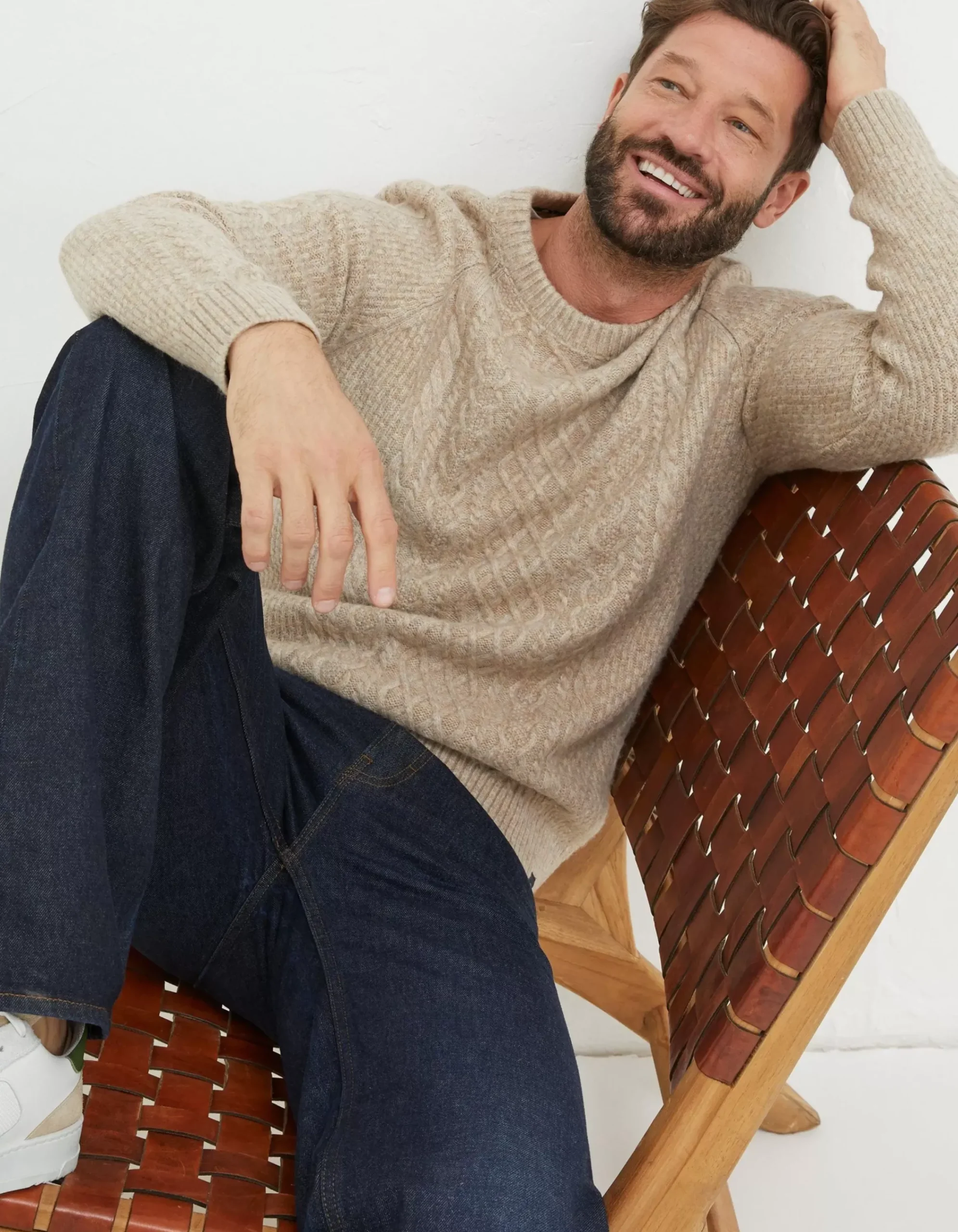 FatFace Calder Cable Crew Jumper Oatmeal Online