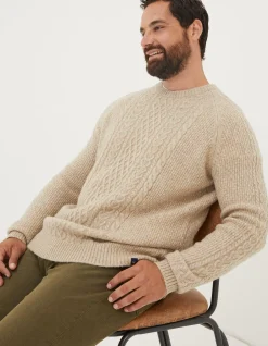 FatFace Calder Cable Crew Jumper Oatmeal Online