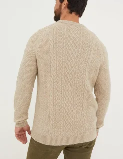 FatFace Calder Cable Crew Jumper Oatmeal Online
