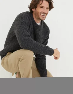 FatFace Calder Cable Crew Jumper Charcoal Grey Outlet