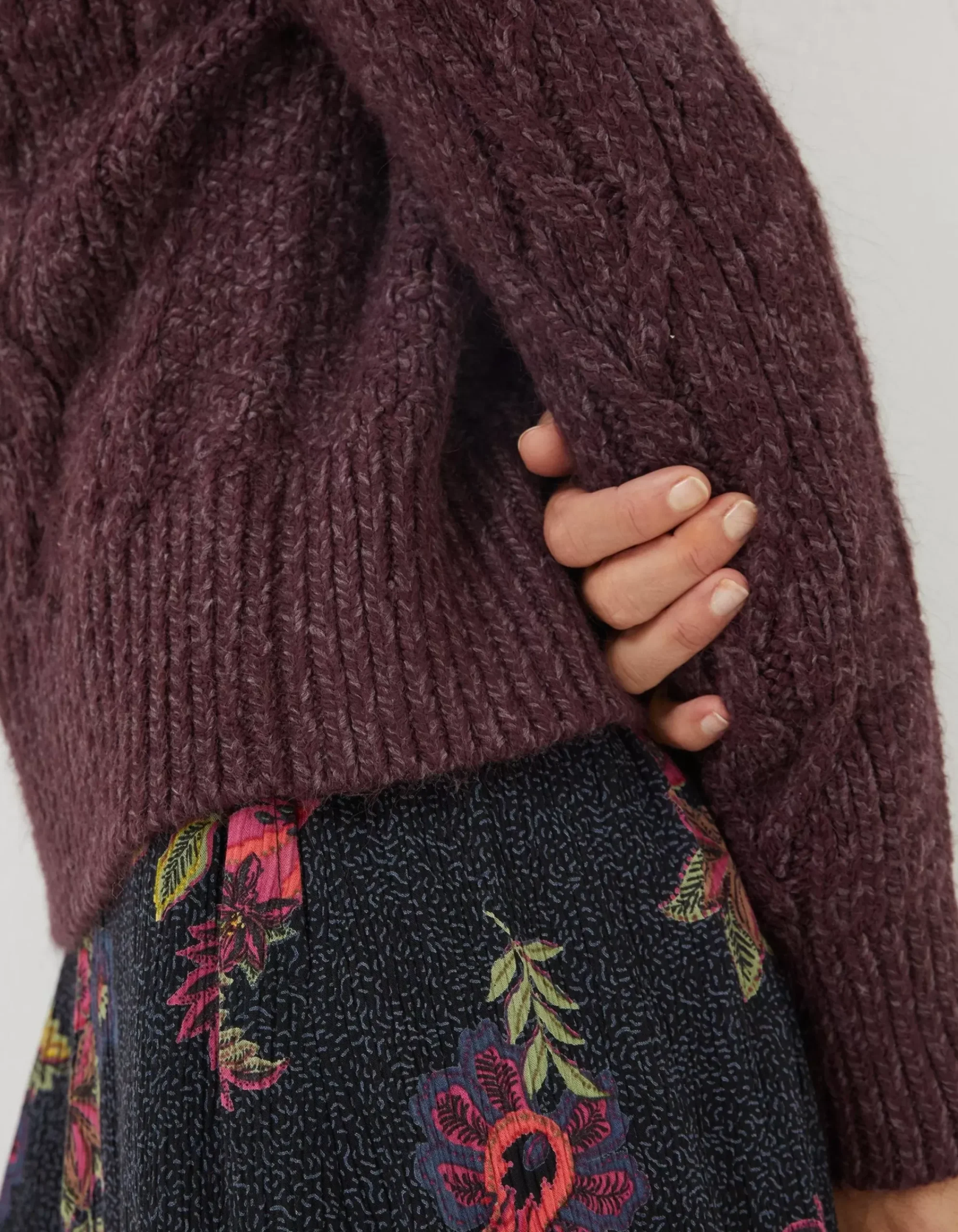 FatFace Cali Cable Knit Jumper Dark Purple Sale