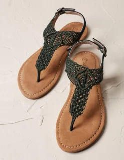 FatFace Carla Crochet Sandals Khaki Discount