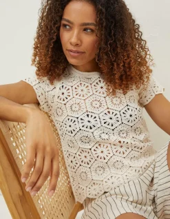 FatFace Carrie Crochet Top Natural Sale