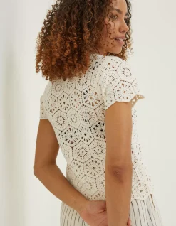 FatFace Carrie Crochet Top Natural Sale