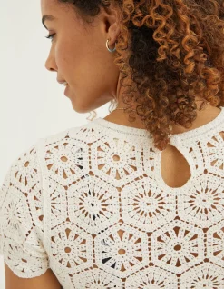 FatFace Carrie Crochet Top Natural Sale