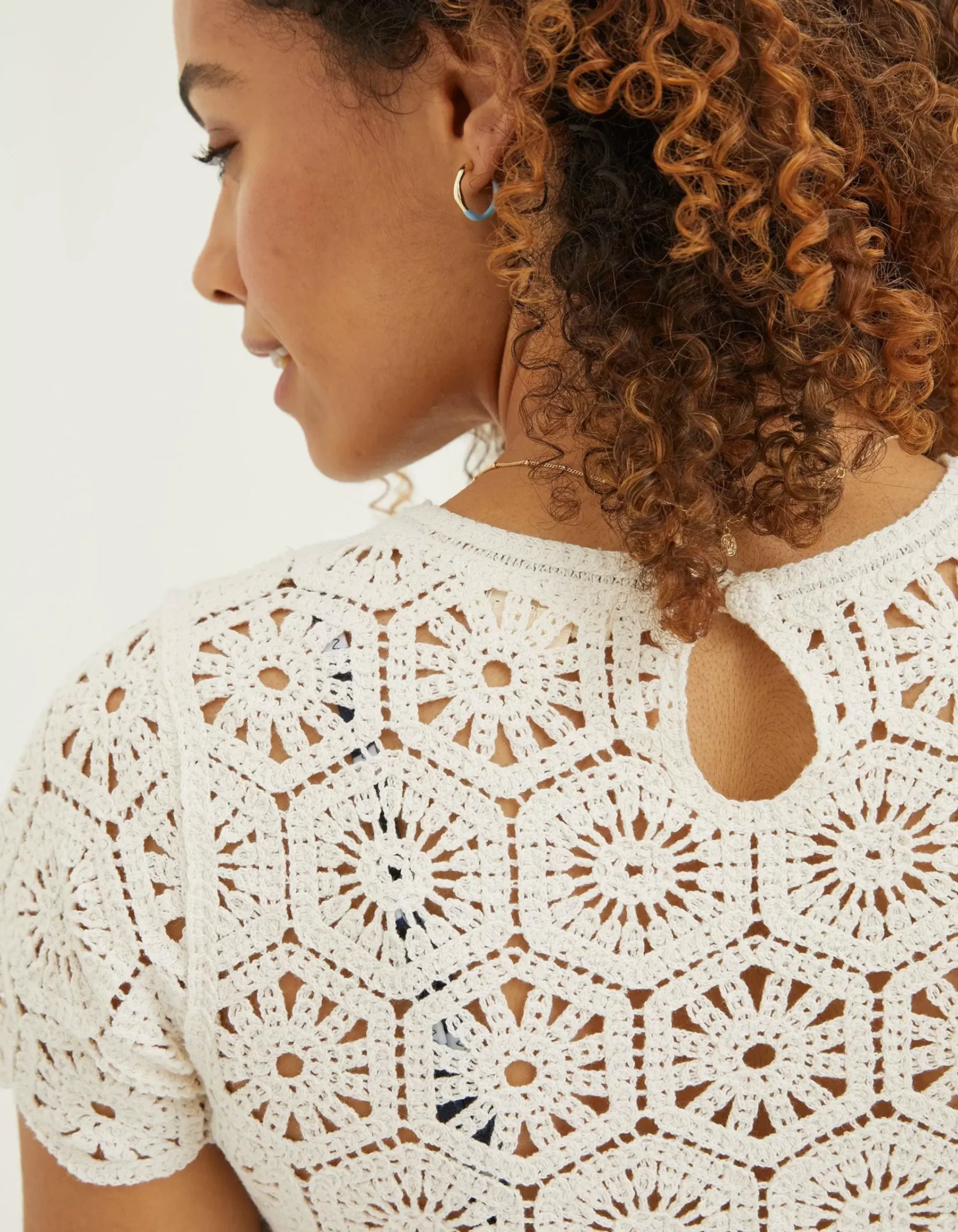 FatFace Carrie Crochet Top Natural Sale