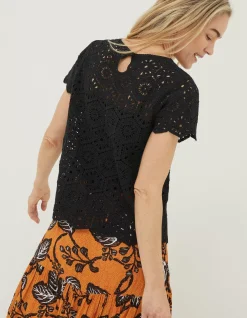 FatFace Carrie Crochet Top Black Best
