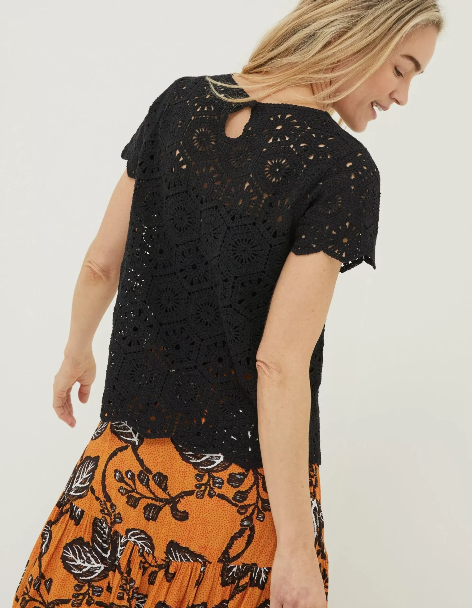 FatFace Carrie Crochet Top Black Best