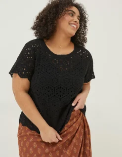 FatFace Carrie Crochet Top Black Best