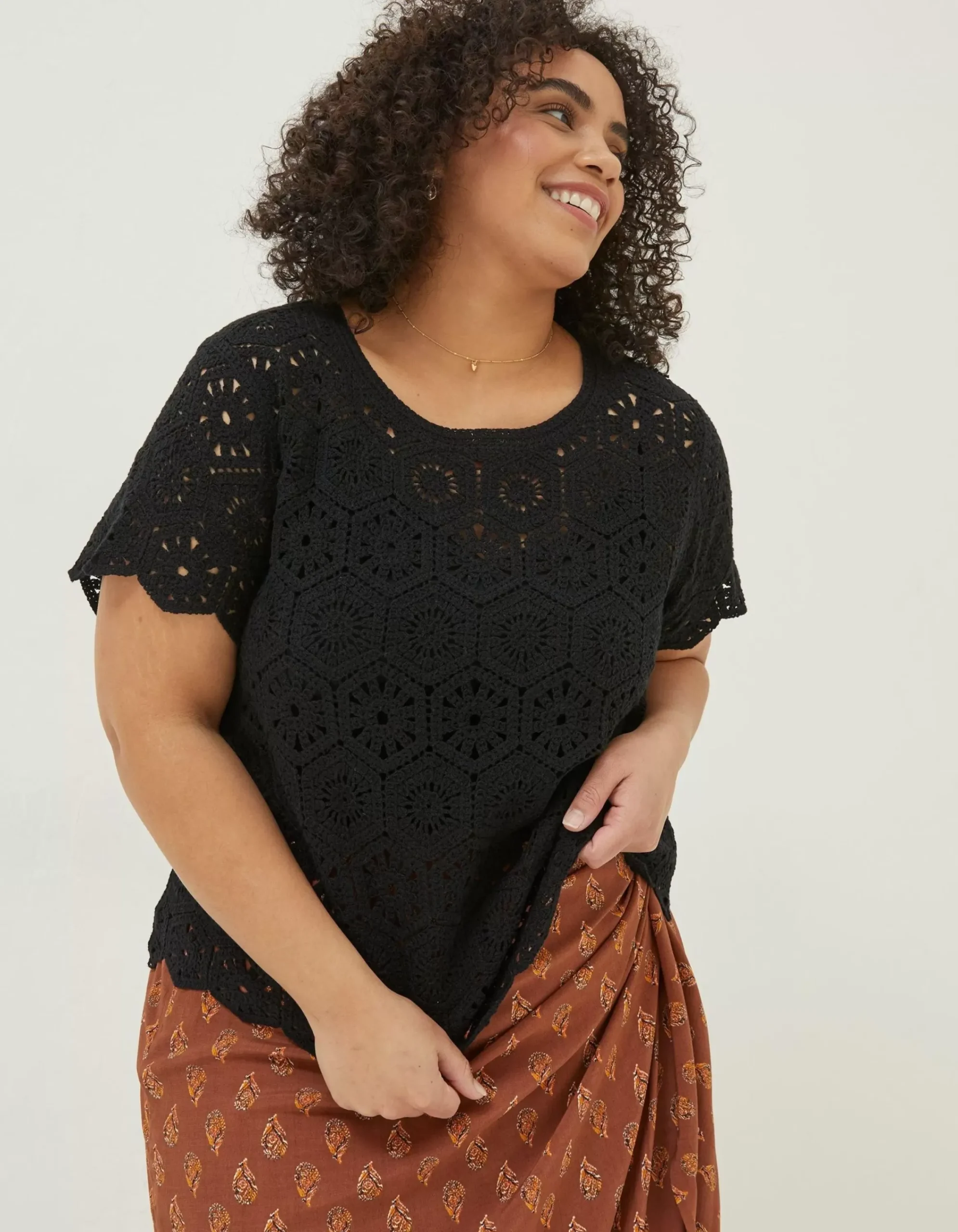FatFace Carrie Crochet Top Black Best