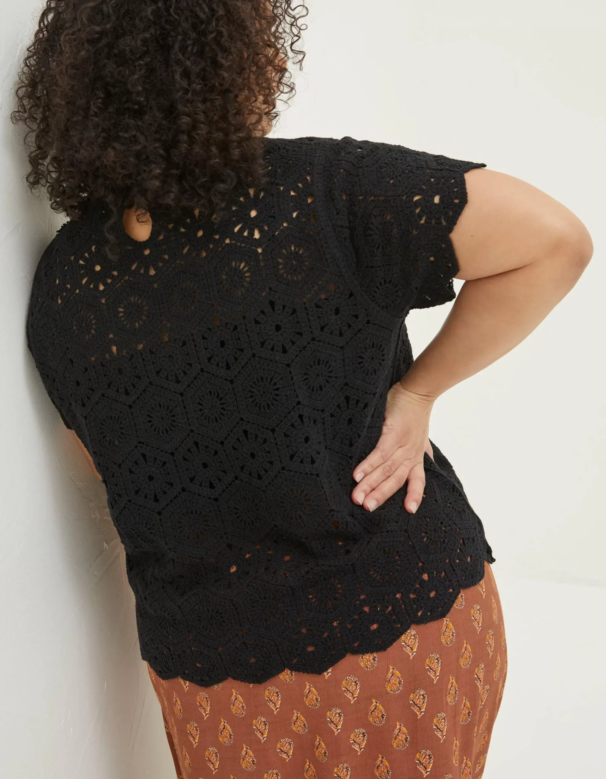 FatFace Carrie Crochet Top Black Best