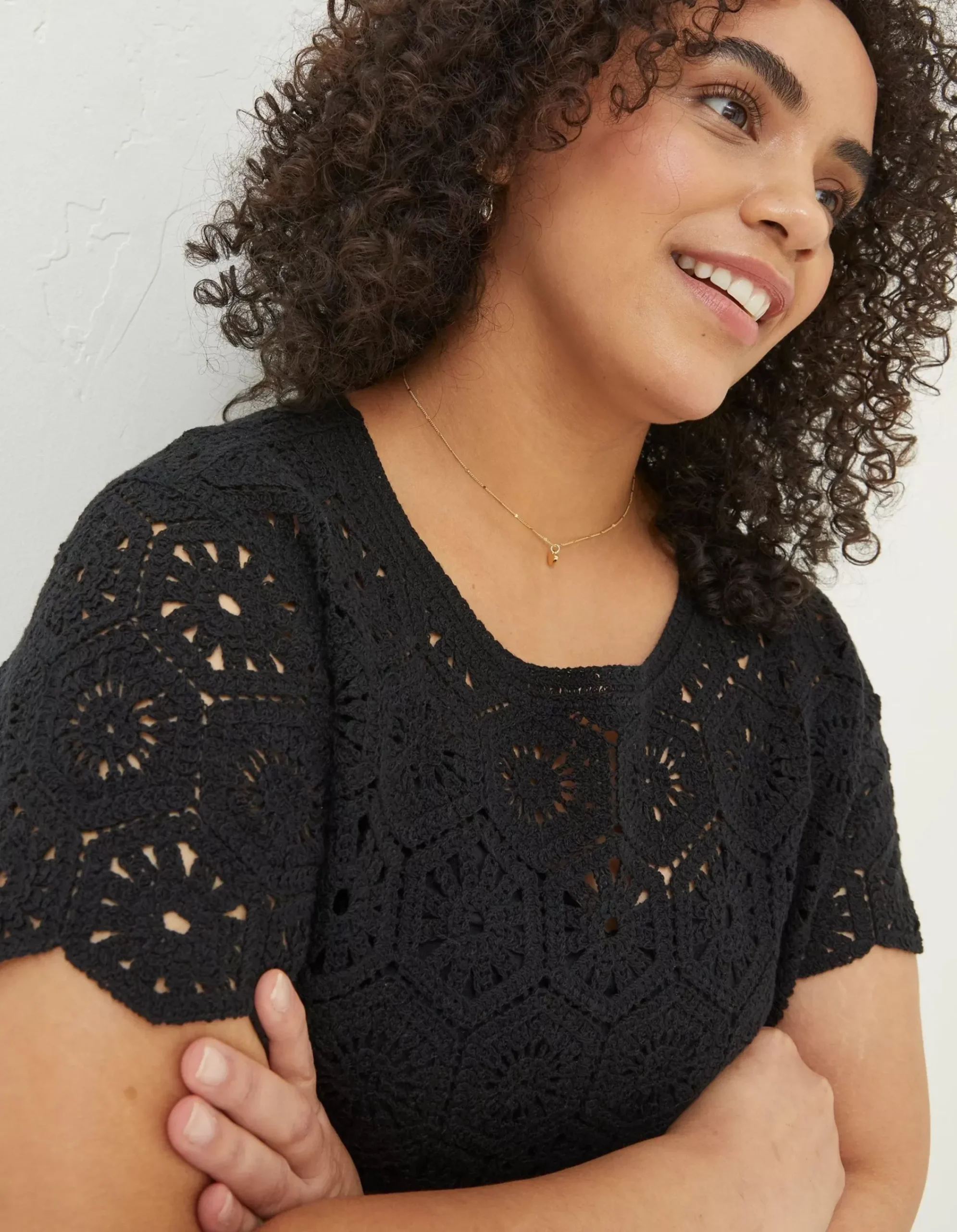 FatFace Carrie Crochet Top Black Best