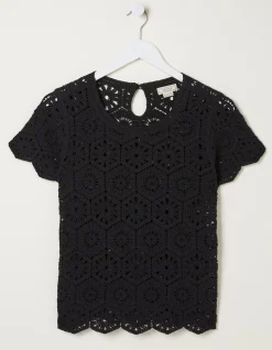 FatFace Carrie Crochet Top Black Best