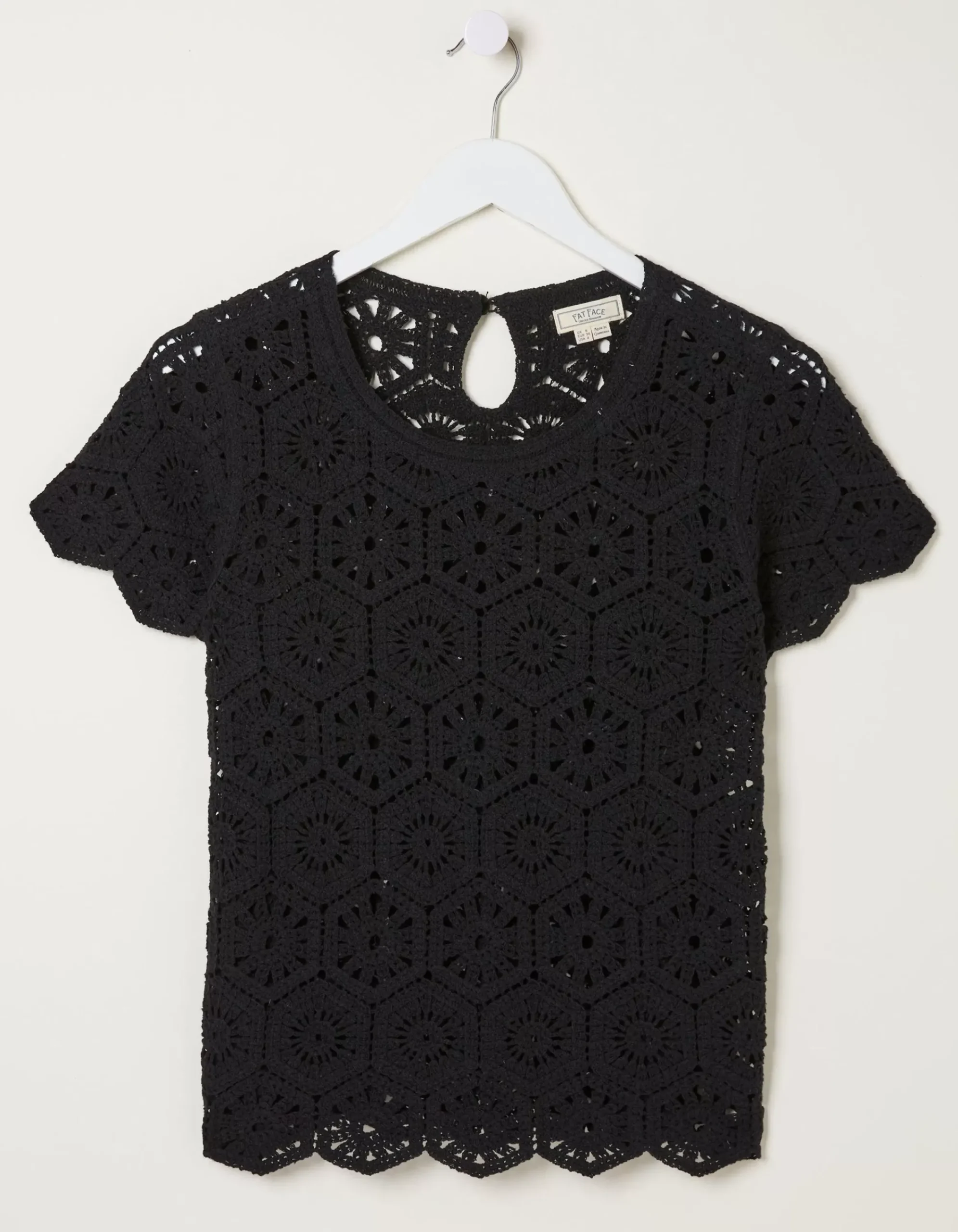 FatFace Carrie Crochet Top Black Best