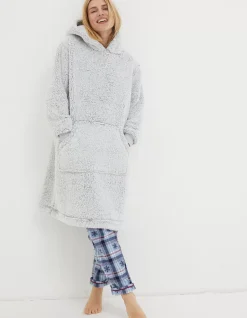 FatFace Carrie Fluffy Snuggle Hoodie Grey Marl Clearance