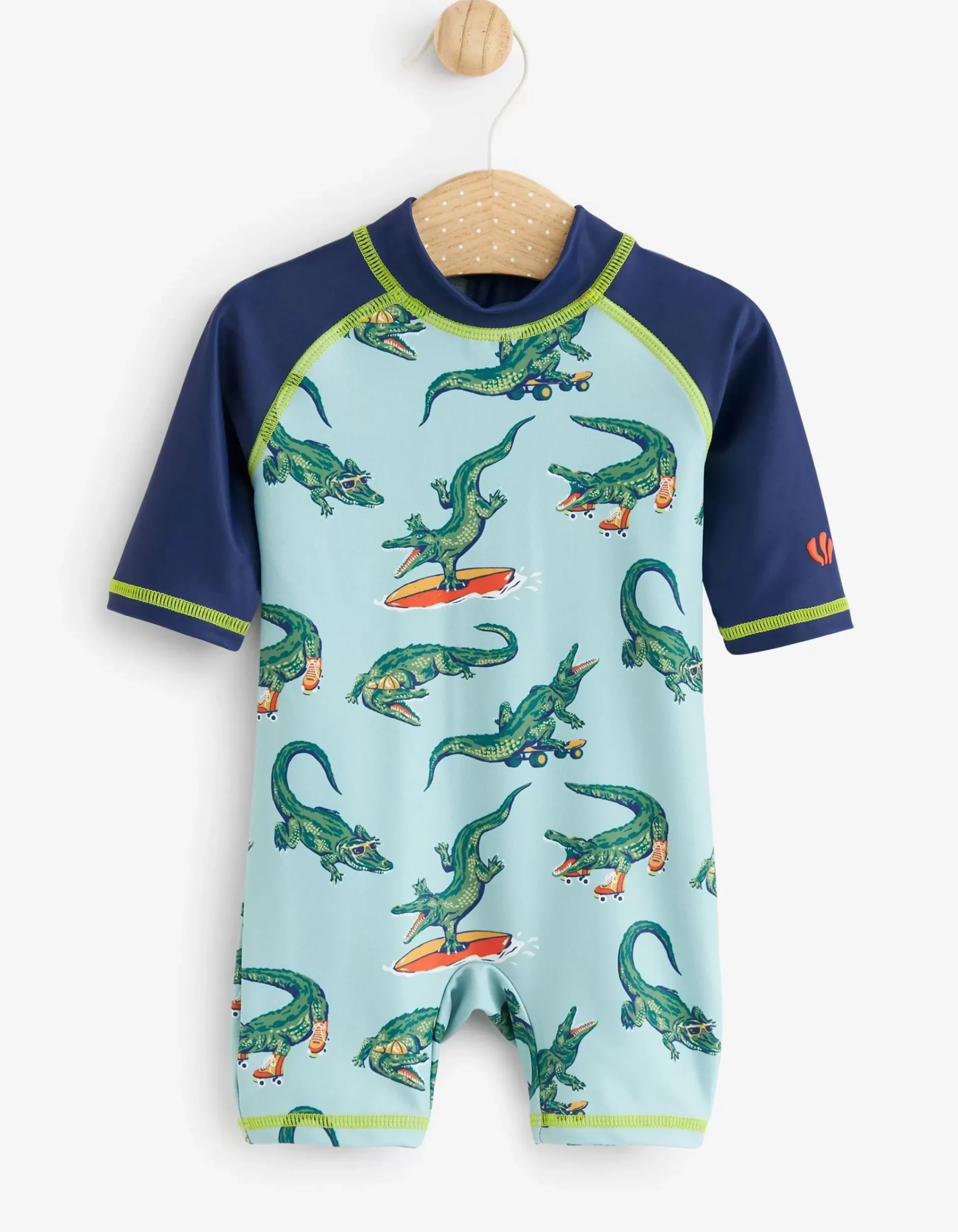 FatFace Carter Crocodile Surf Suit And Hat Set Light Sage Sale