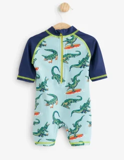 FatFace Carter Crocodile Surf Suit And Hat Set Light Sage Sale
