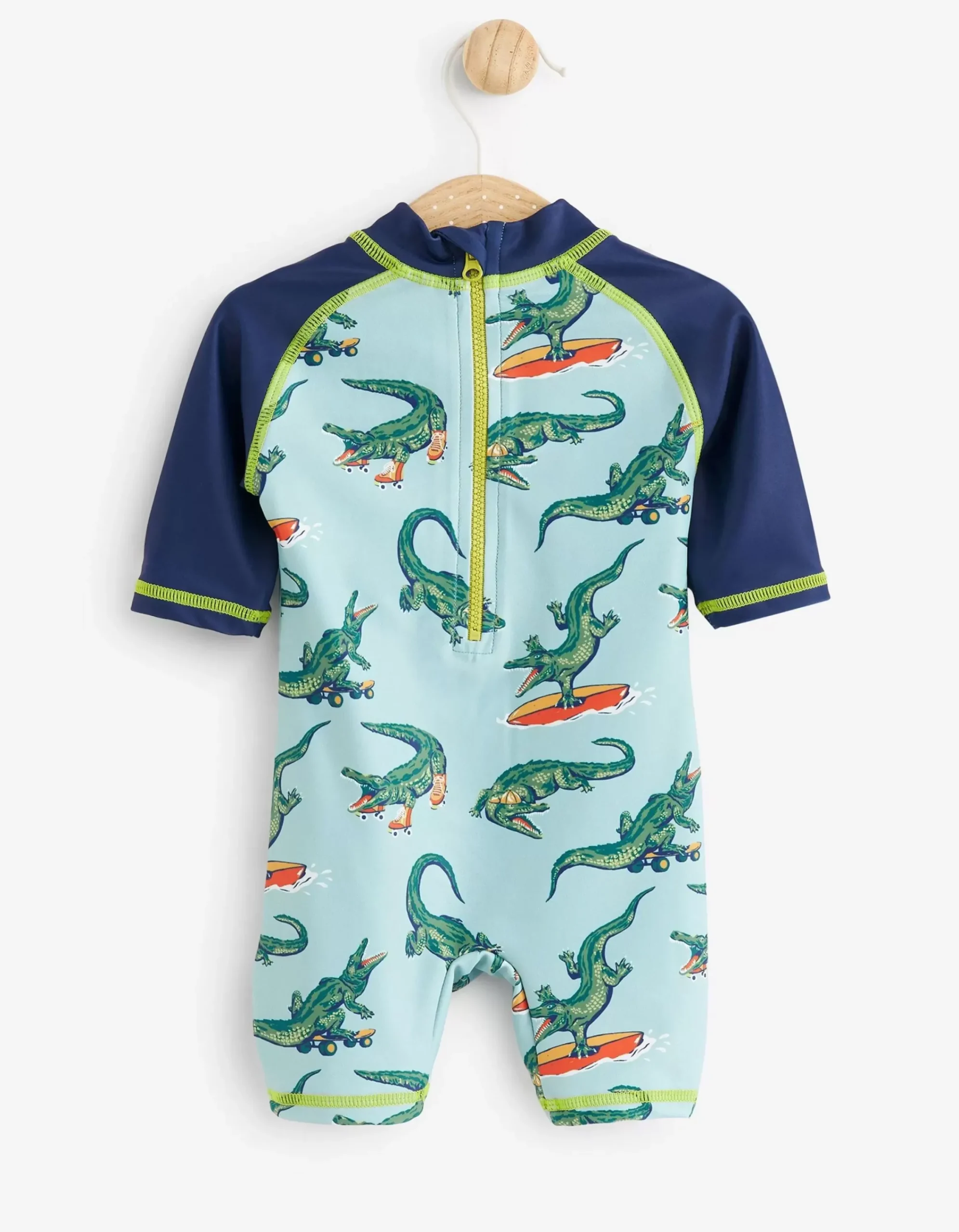 FatFace Carter Crocodile Surf Suit And Hat Set Light Sage Sale