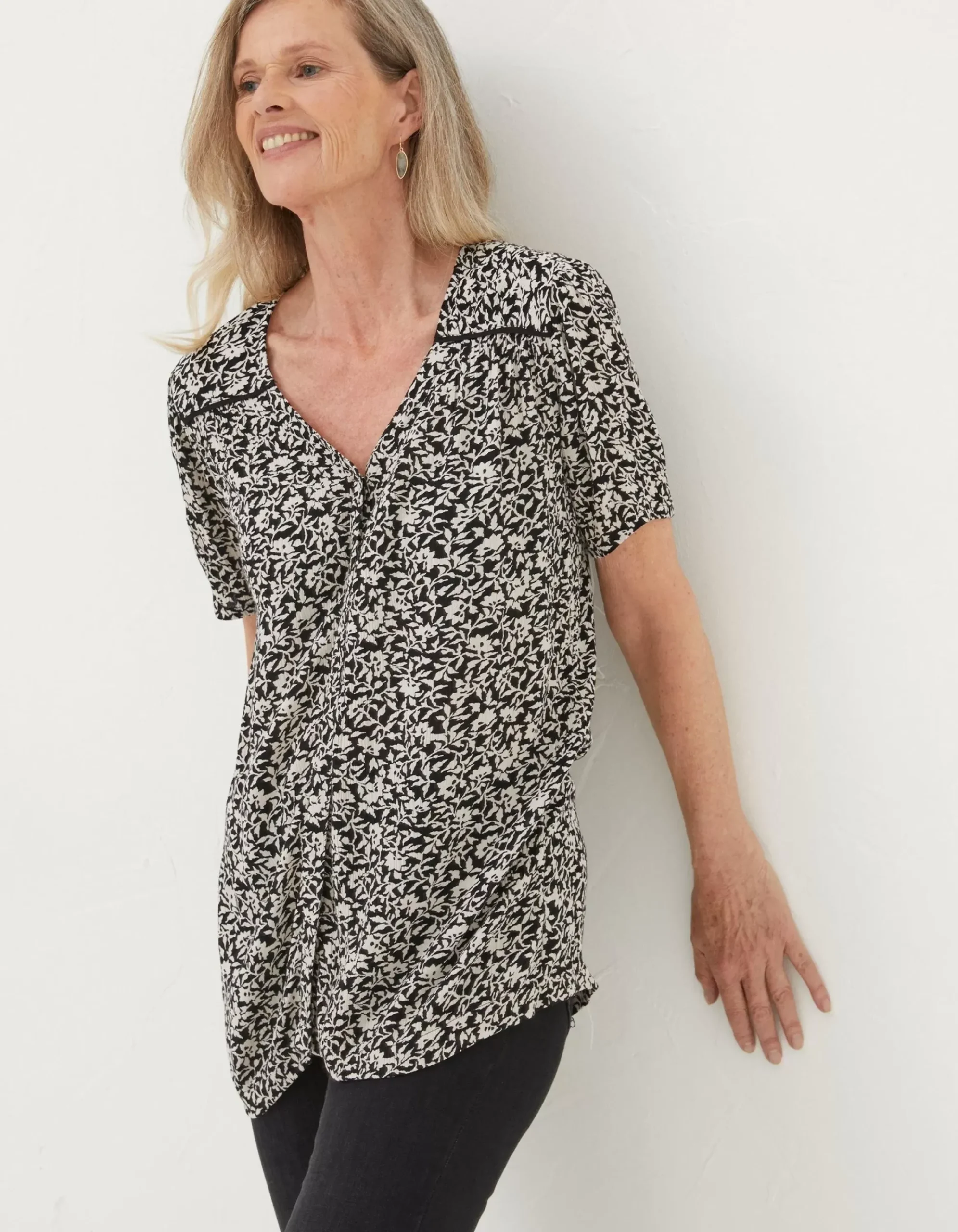 FatFace Cassidy Mono Vines Tunic Black