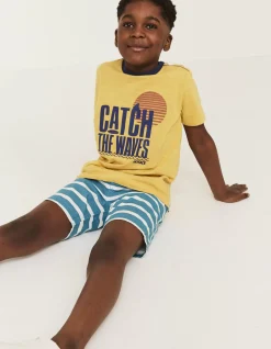 FatFace Catch The Waves Graphic T-Shirt Sun Yellow Best
