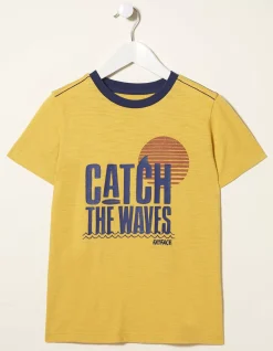 FatFace Catch The Waves Graphic T-Shirt Sun Yellow Best