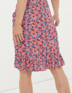 FatFace Cece Woodblock Meadow Skirt Tomato Red Clearance