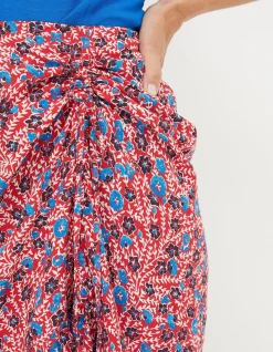 FatFace Cece Woodblock Meadow Skirt Tomato Red Clearance