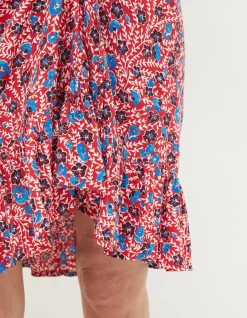 FatFace Cece Woodblock Meadow Skirt Tomato Red Clearance